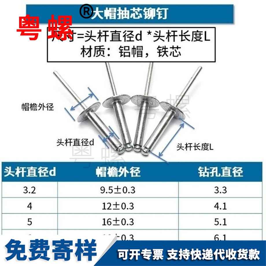 加工鋁大帽沿文山抽芯鉚釘